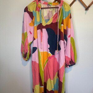 Crosby by Mollie Burch Freya Colorful Printed Split V-Neck Long Sleeve Maxi - Md